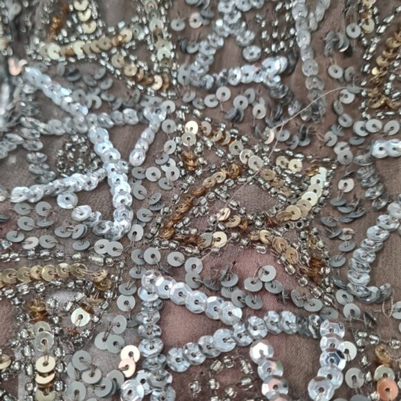 SCALA Silk Strapless Sequin Beaded Cocktail Mini Dress Style 48322 Lead Grey - Picture 7 of 13